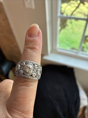 Nordstrom Silver Filigree Wide Band Ring with Cubic zirconia Stones